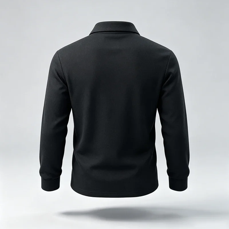 Spring Autumn Mens Lapel Polo Tops High Elastic Wrinkle Resistant Material Small Chest Logo Design Slim Fit Menswear