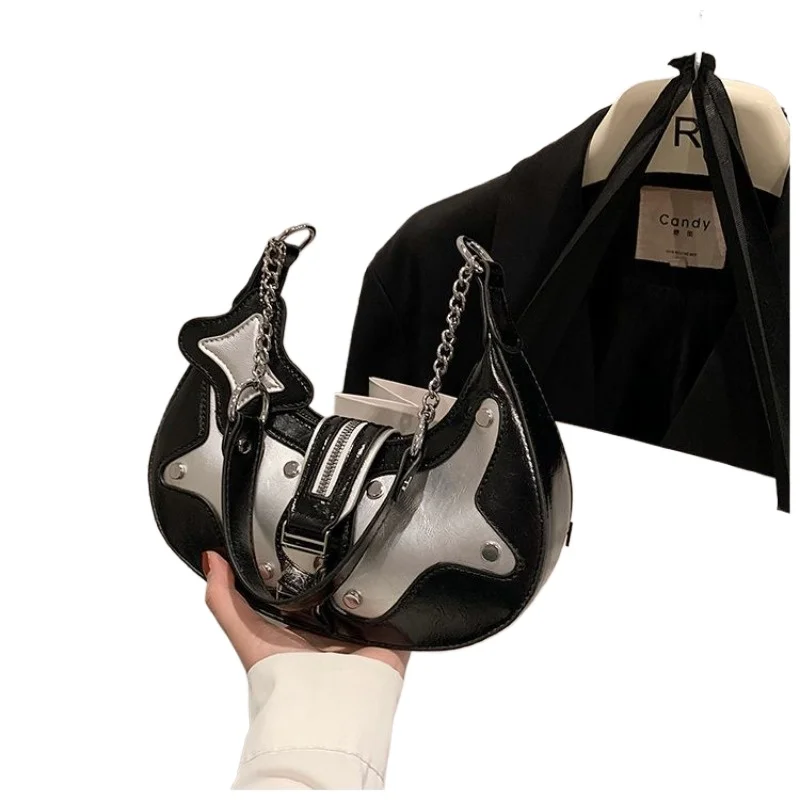 New Star Moon Locomotive Bag Contrast Color Underarm Bag Rivet Shoulder Bag Women's Handbags Temperament Commuting Individuality