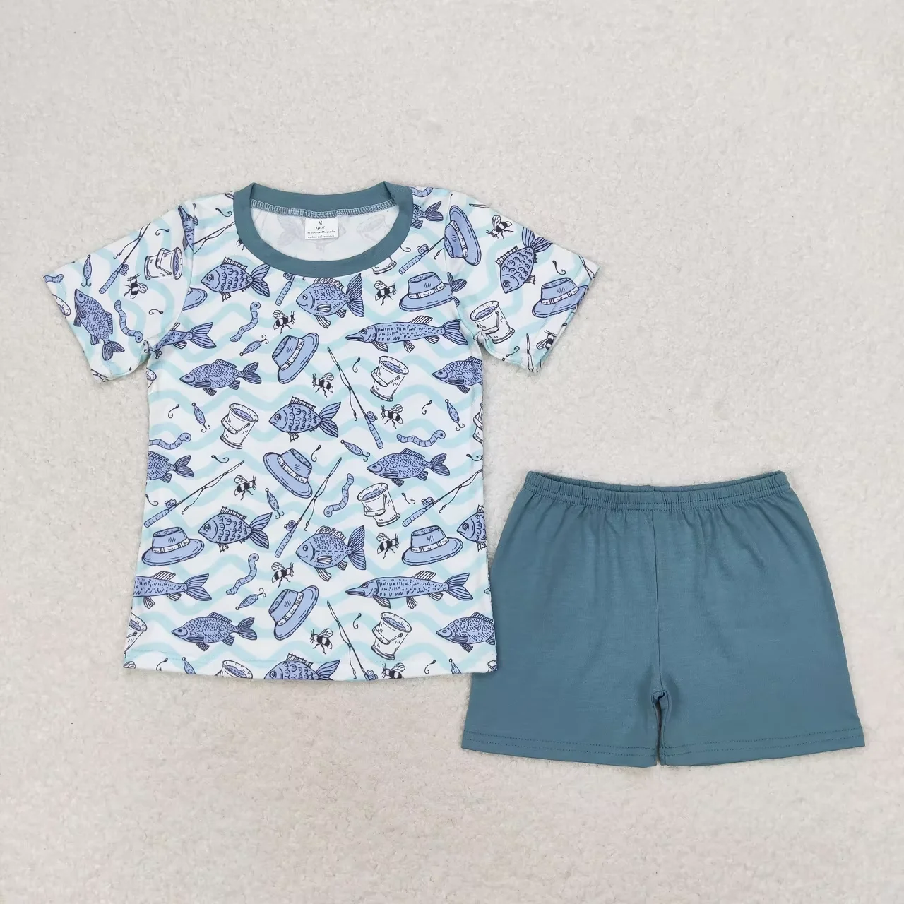 Wholesale Toddler Baby Boy Fish Outfit Children Short Sleeves Shirt T-shirts Clothes Cotton Shorts Infant Summer Set Clothing