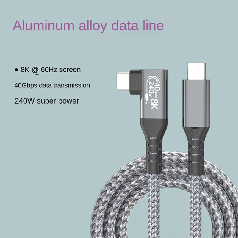 USB 4 Cable 90° 40Gbps USB4 Type C Data Cable Fast Charging PD 240W, 8K Video Transfer