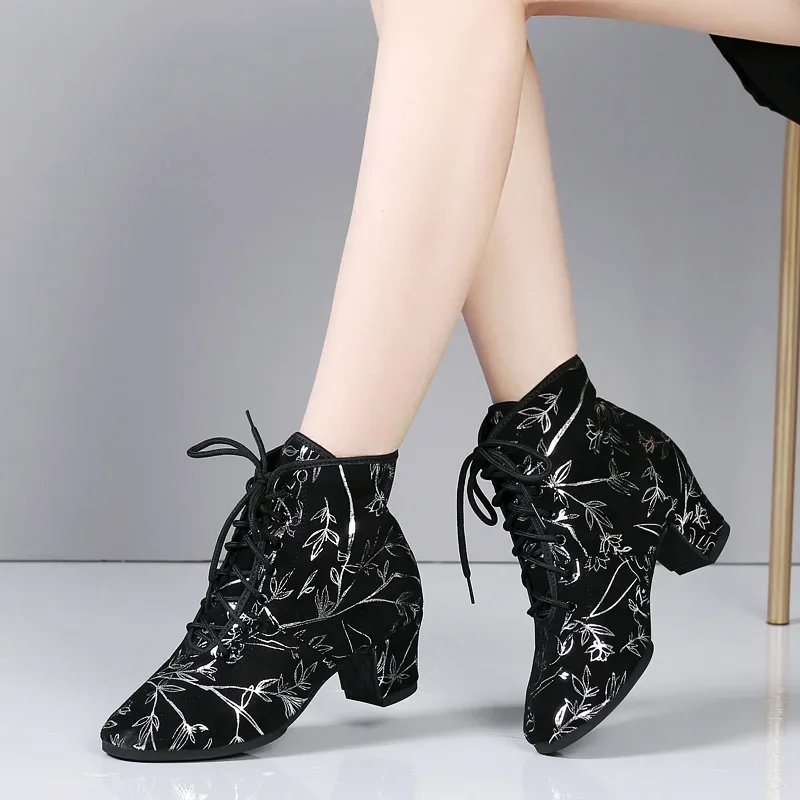 XIHAHA Cowhide Dance Boots Women Jazz High Quality Soft  High Heels Woman Ballroom Modern Ballet Shoe Ladies Dancing Boot