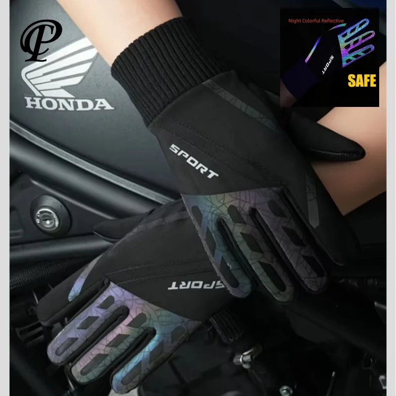 

Cycling Gloves Scooter Bike Motorcycle Men Reflect Light Warm Fleece Waterproof Windproof guantes ciclismo Bike Accessories