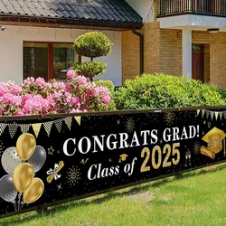 Outdoor Graduation Decorations Congratulations Graduate Banner Class of 2025 Black Blue Red Yard Sign for Graduation Party 2025