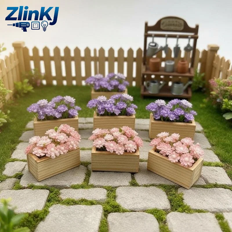 Simulated Garden Potted Plant Mini Wooden Box Fake Flower Low Maintenance Decor for Office Desktop