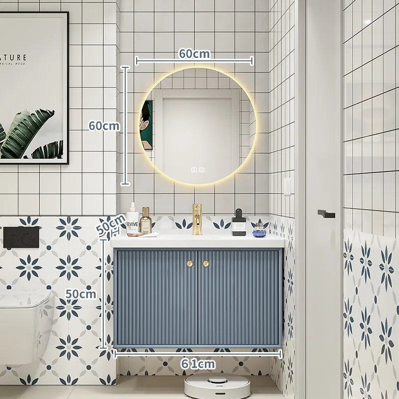 

Oak bathroom cabinet ceramic integrated basin combination light luxury smart bathroom washstand wall-mounted