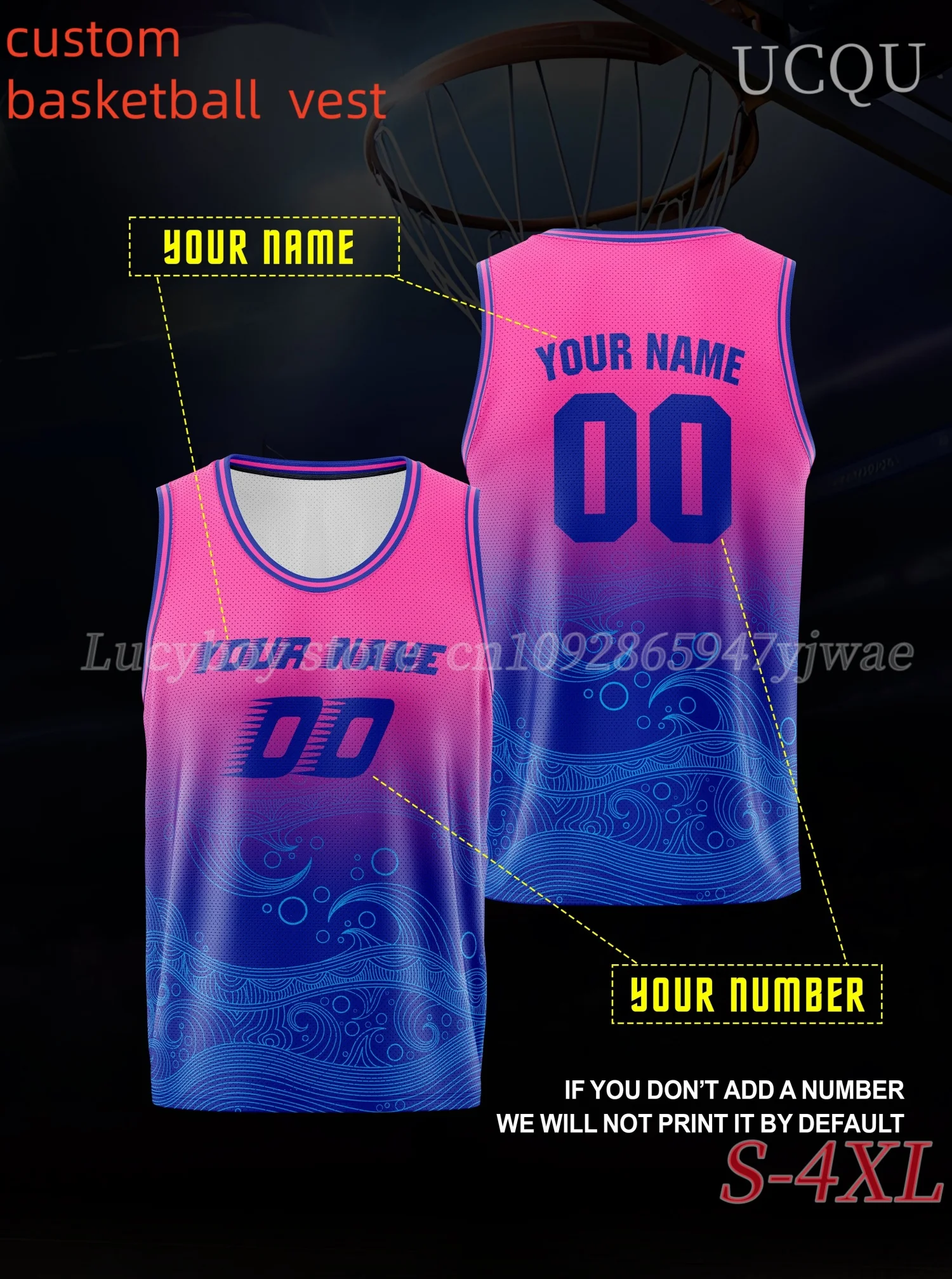 

1 Pc Customized Men Gradient Basketball vest Number Name Any Text men training Basketball Jerseys T-Shirt Men Clothing