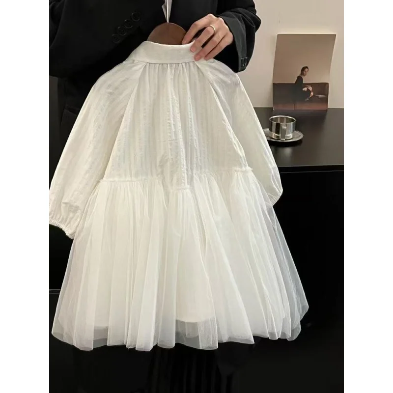 

Girls' Dress Spring and Autumn Stylish New Children's Patchwork Mesh Dress Baby TemperamentSsolid Color Shirt Dress 90-140cm