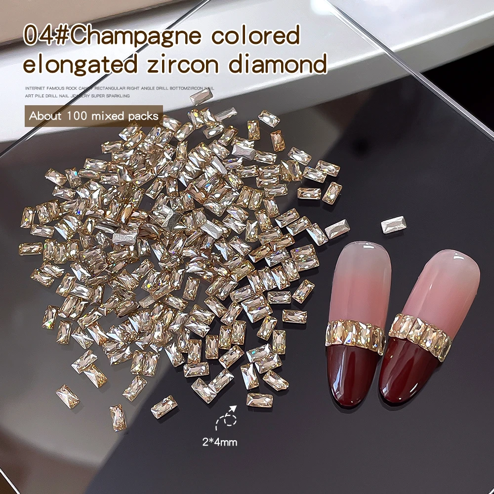 KANIU 50/100 Stück 5A 2*4mm 1,5*3mm Champagner Weiß Transparent Flache Rückseite Baguette-Strass Rechteckige Zirkonia Nagel-Charms – Detail 8