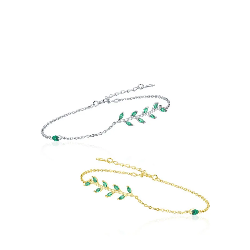 100% 925 Sterling Silver Zircon Leaf Bracelet for Woman Girl Fashion Simple Geometric Design Jewelry Party Gift Dropshipping