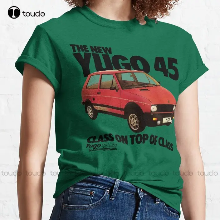 Yugo 45 samochód Zastava Yugo jugosławii klasyczny T-Shirt niestandardowy Aldult nastolatek Unisex cyfrowy koszulka z nadrukami koszule