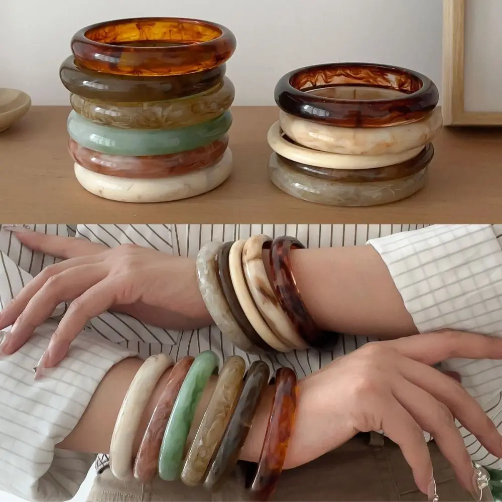 Elegant Smudged Fine Bangles Colorful Smooth Round Wrist Bracelets Exaggerated Thin Lady's Bracelet Gifts