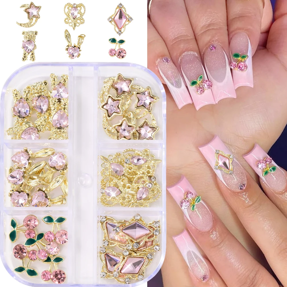 30 قطعة من زينة الأظافر الكريستالية على شكل قلب وردي وكرز، حلي ثلاثية الأبعاد من السبائك على شكل نجمة وقمر ودب وأرنب، ماسة لتزيين الأظافر والمجوهرات