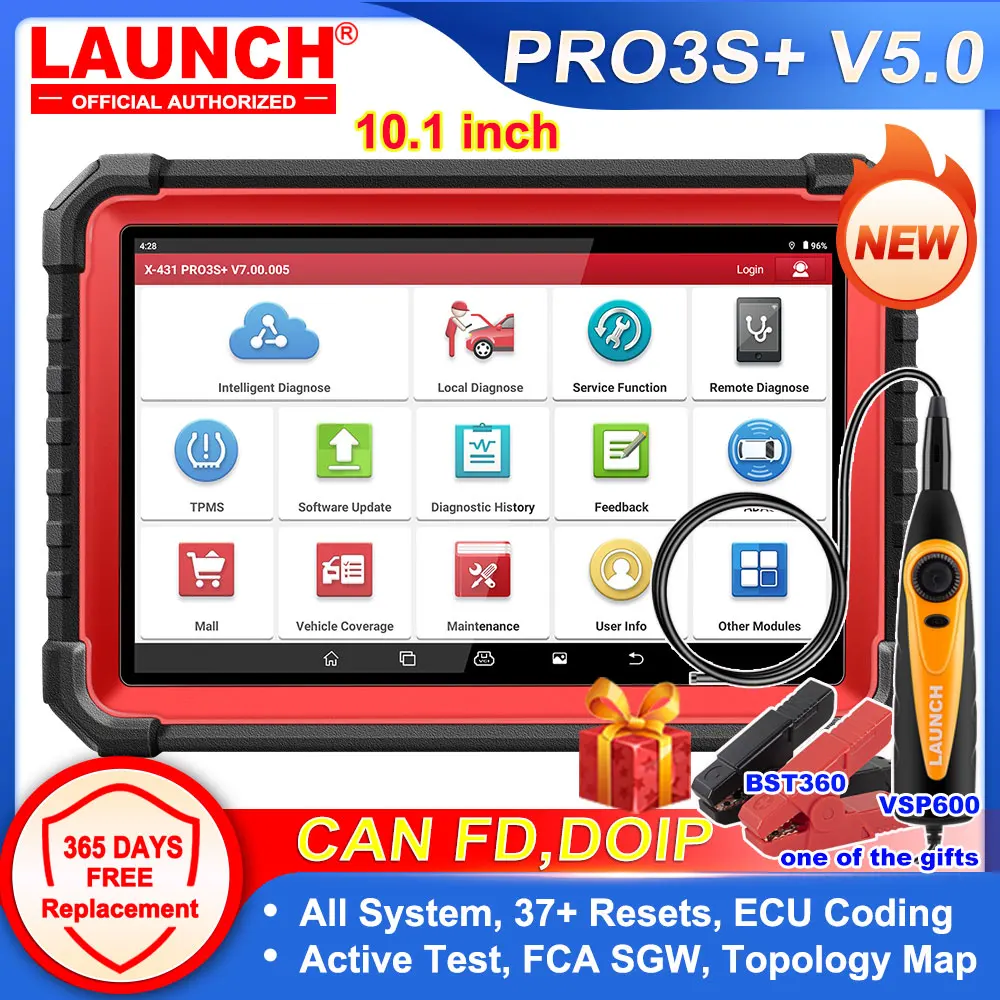 LAUNCH X431 PRO3S+ V5.0 All Systems Car Diagnostic Tools ECU Coding Active test CAN FD DOIP Topology Map 37+ Resets Car Scanner