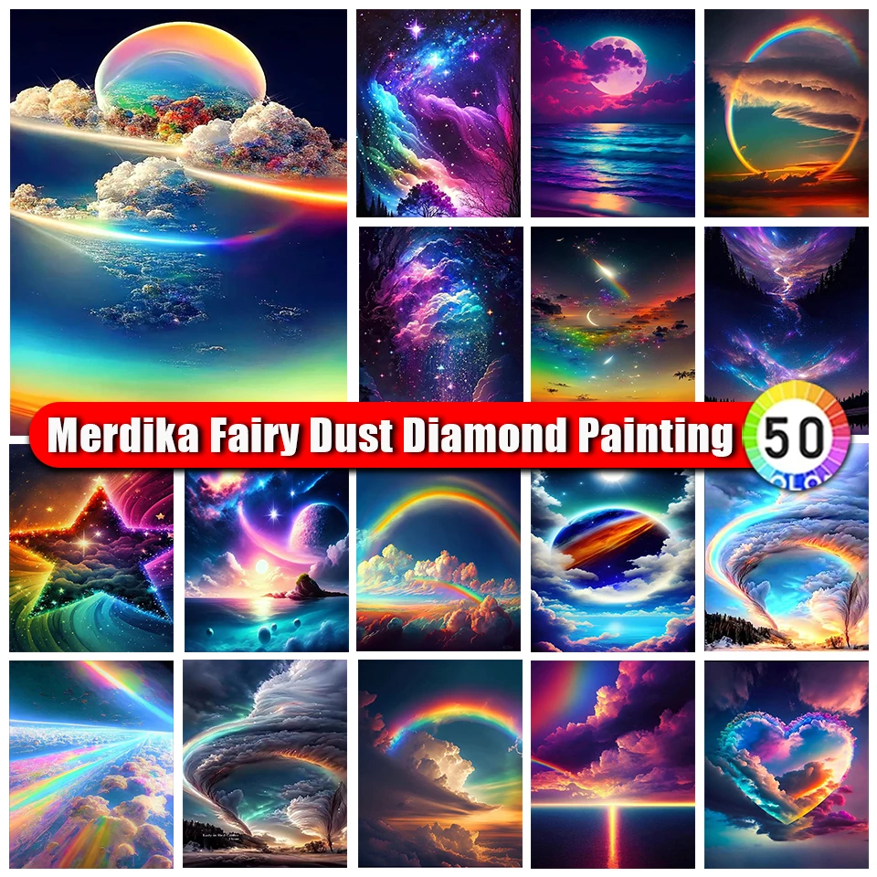 

Merdika Fairy Dust Diamond Painting Landscape Sky Picture Zipper Bag DIY Rhinestone Diamond Embroidery Colorful Scenery Art Gift
