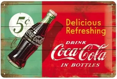 Vintage-Metallschild, COCA-Blech, COLA-Schilder, Wanddekoration für Zuhause, Büro, Bar, Kneipe, Dekorationen, 20,3 x 30 cm), Blech