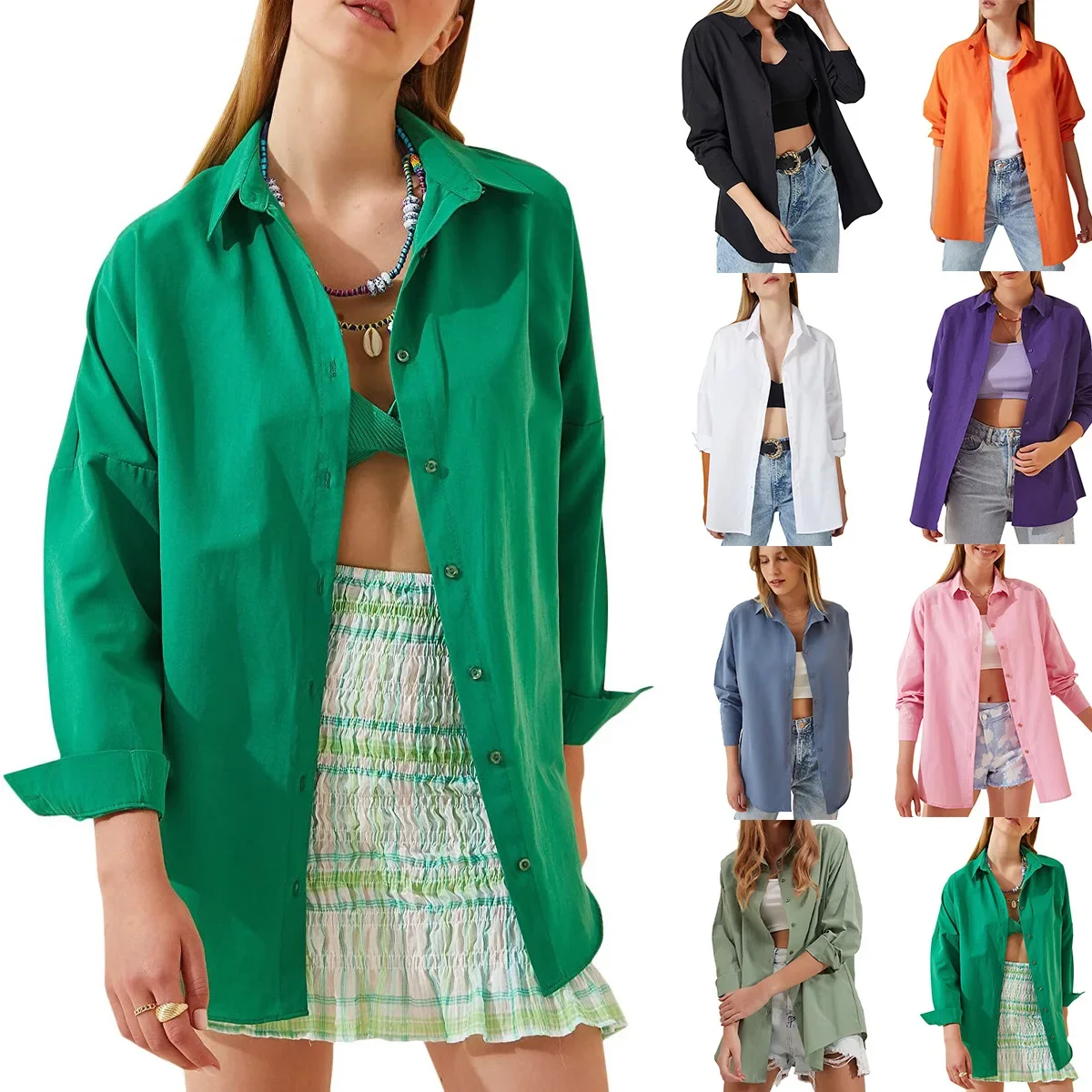 

2025 женские новые весенне-осенние блузки, свободные повседневные рубашки на пуговицах с длинными рукавами, женские однотонные свободные майки, топы