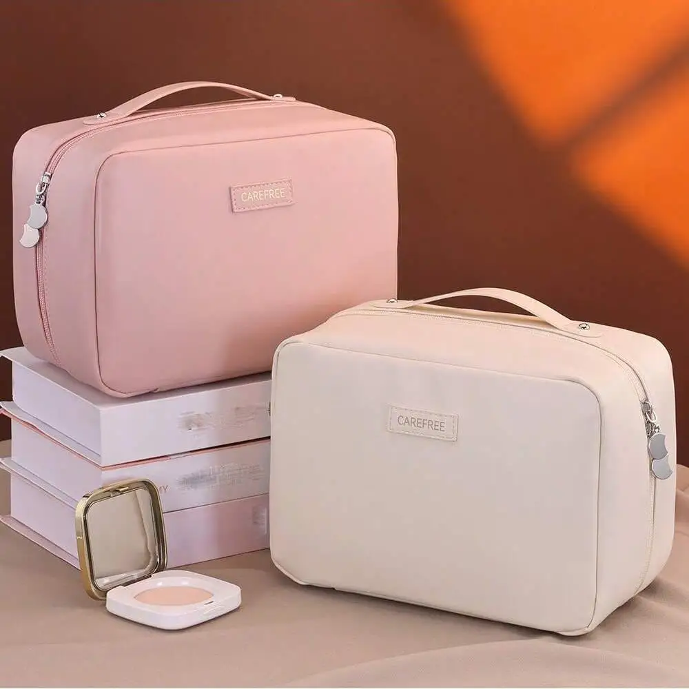 

Simple solid color handbag makeup bag large capacity PU material travel handbag daily storage bag for going out