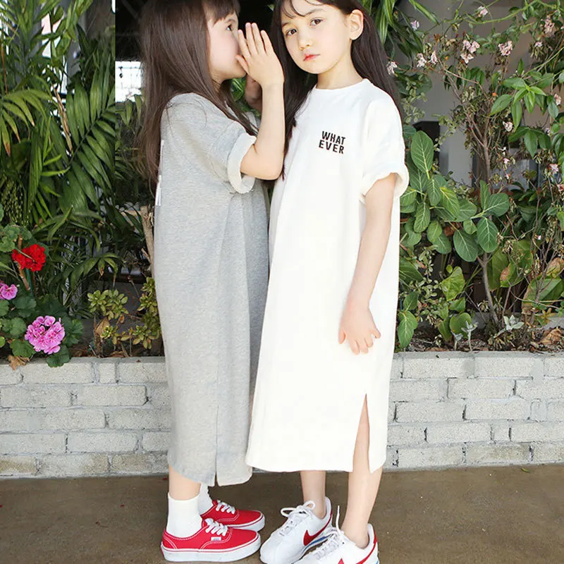 Girls Dress Summer 2025 Korean Children Casual Sports Printed Short Sleeved Dress Children Clothing Hoodie Dress