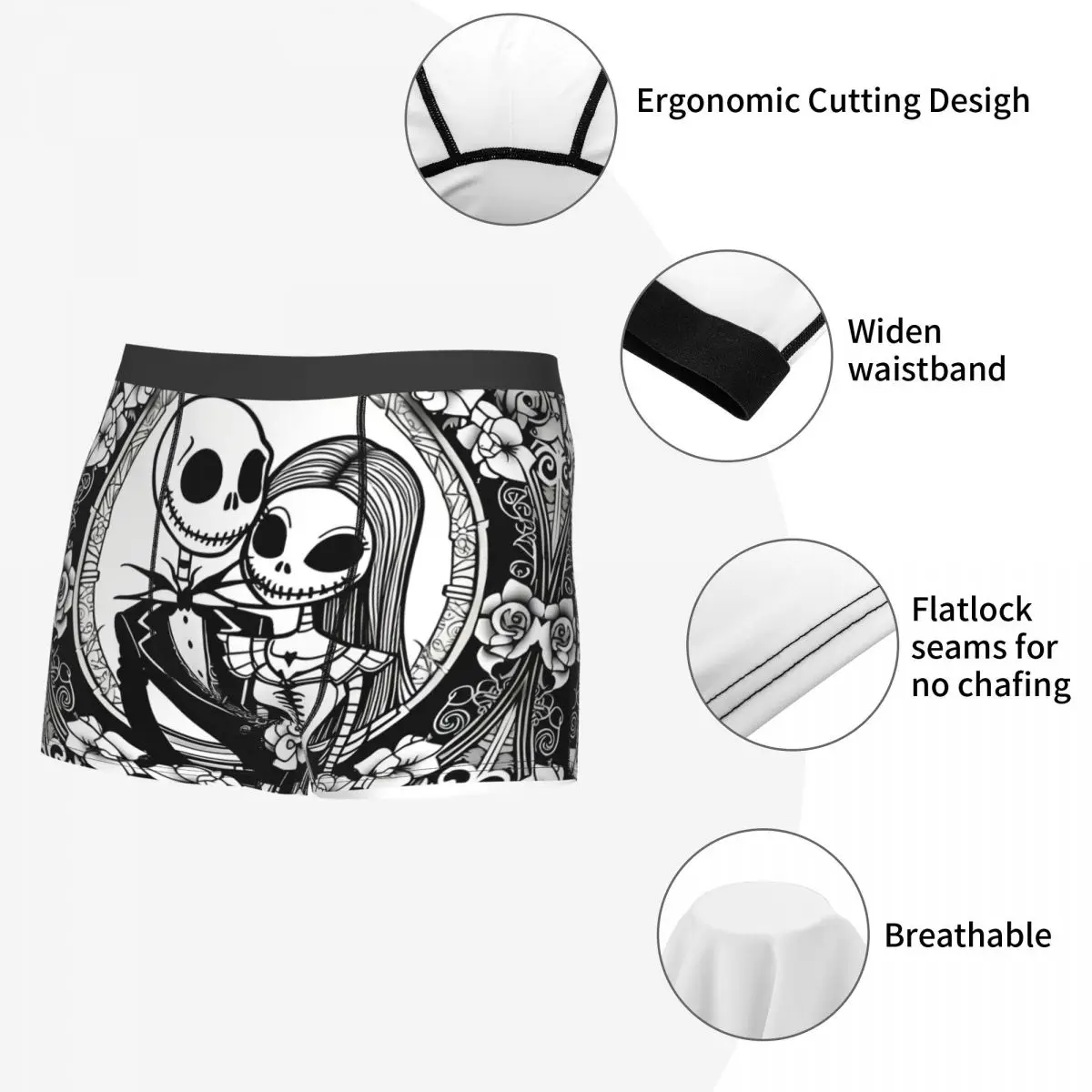 Custom Male Fashion The Nightmare Before Christmas Underwear Gothic Skull Boxer Briefs Soft Shorts Panties Underpants
