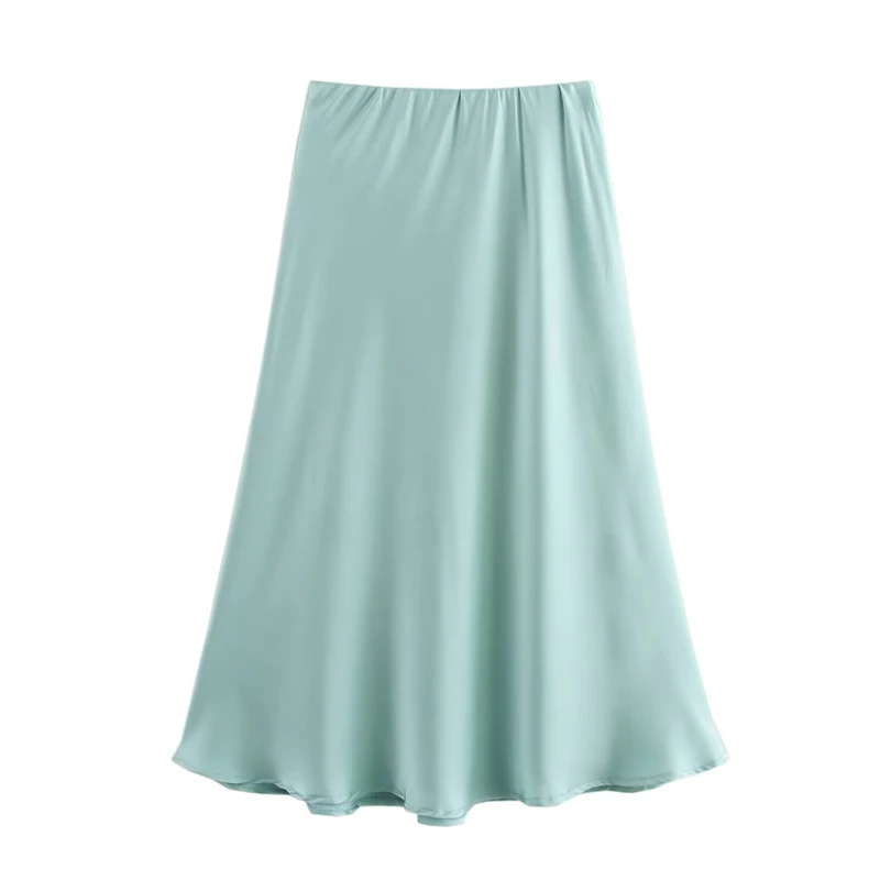 KEYANKETIAN 2026 Frühjahr Neue frauen Satin MIDI Rock Einfachen stil Elastische Hohe taille einfarbig Dünne Lange EINE Linie rock Dünne
