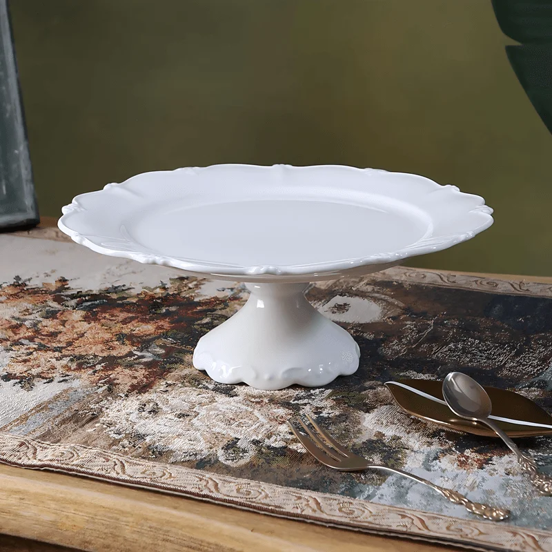 

Белая европейская кружевная тарелка для торта, поднос для фруктов, домашний обеденный стол для отеля, однотонное украшение, кухонные принадлежности Di
