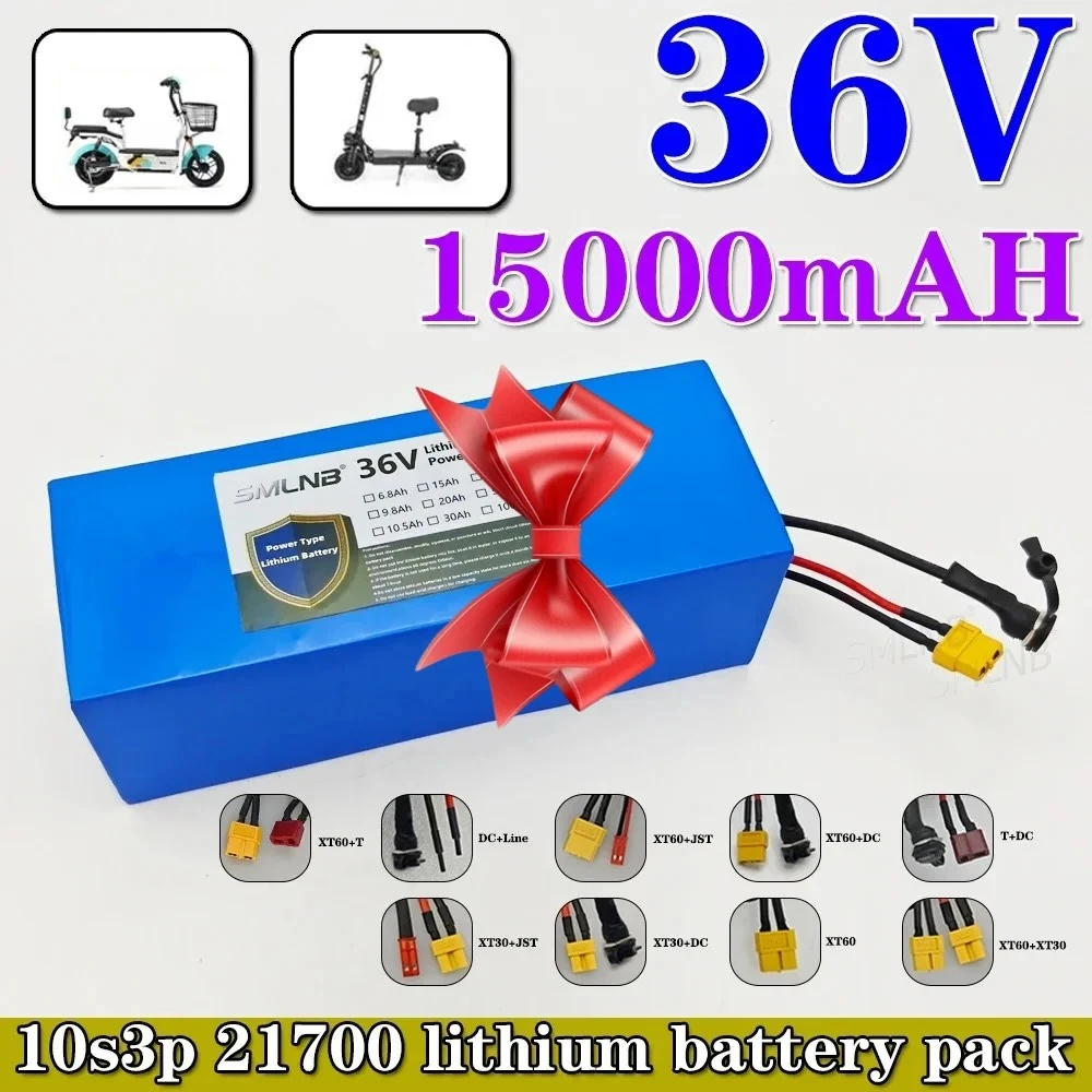 

21700 10S3P battery pack 36V 15Ah 15000mAh built-in 15A BMS, 250W-500W scooter, bicycle battery