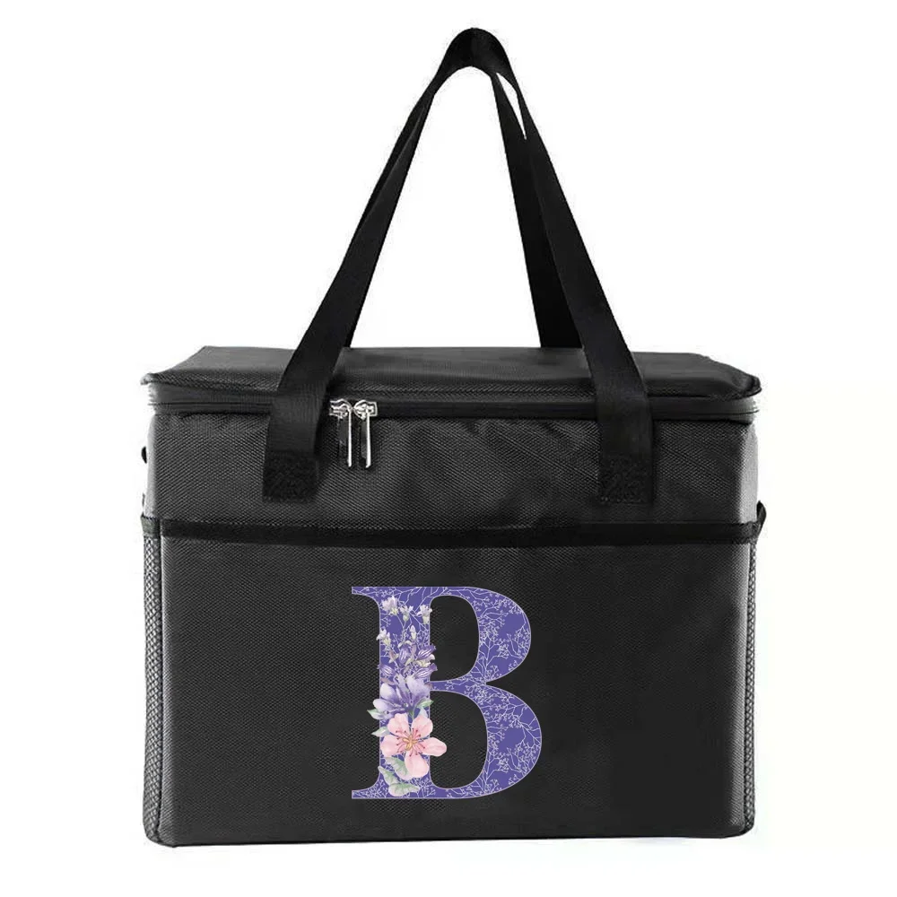 Thermal Bag Portable Lunch Bags Insulation Cooler Bag for Women Lunch Box Print Purple Flower Series Travel Picnic Food Storage