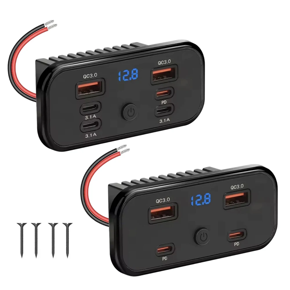 12V RV USB Outlet, 4/6 Port 18W USB-A & PD3.0 Ports,Multi Power Outlet Adapter Charger Panel with Voltmeter for Car Truck Marine
