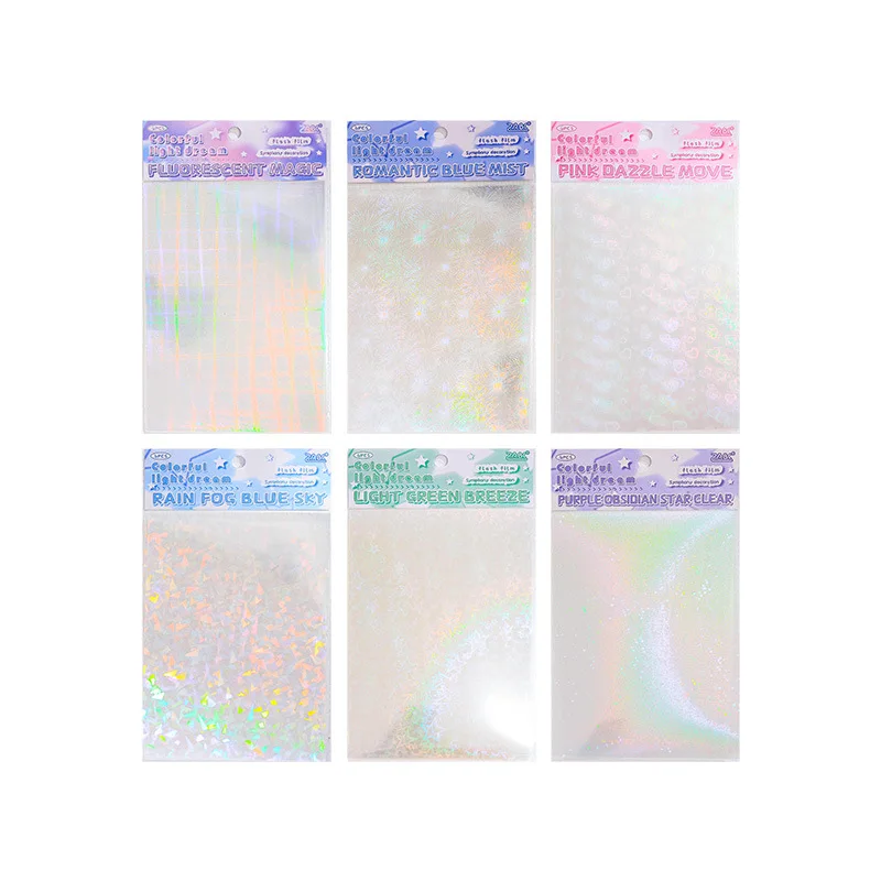 6 Sheets Colorful Dream Stickers Set Holographic Shiny Transparent Resin Waterproof Stickers Decals for Scrapbooking Supplies