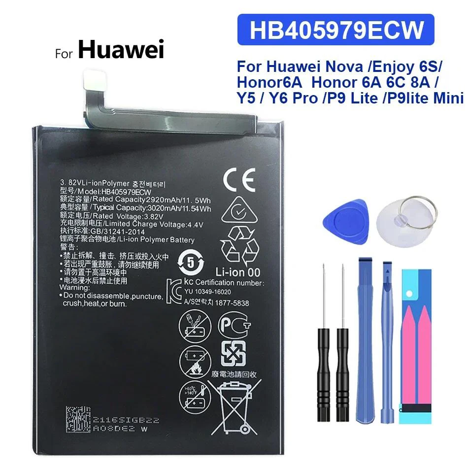 3020Mah HB 405979 Batería ECW para Huawei Honor 6A 7A 7S 8A DUA-L22 DUA-LX2 Nova Smart DIG-L01 DIG-L21 DIG-L21HN + herramientas