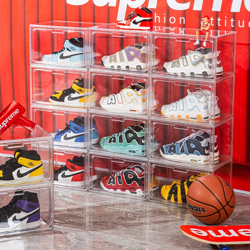 1 Pack Transparent Acrylic Magnetic Side-opening Shoe Box, Dust-proof Bag Storage Box, AJ Sneaker Storage Display Cabinet