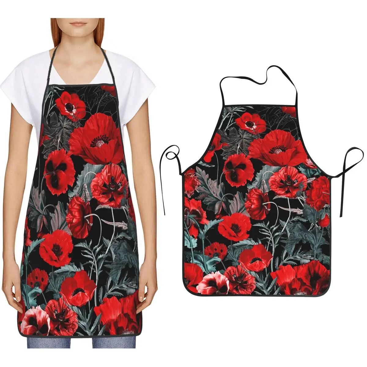 Poppy Gard Apron Chef Cooking Baking Tablier Bib Kitchen Cleaning Pinafore for Women Men Painting