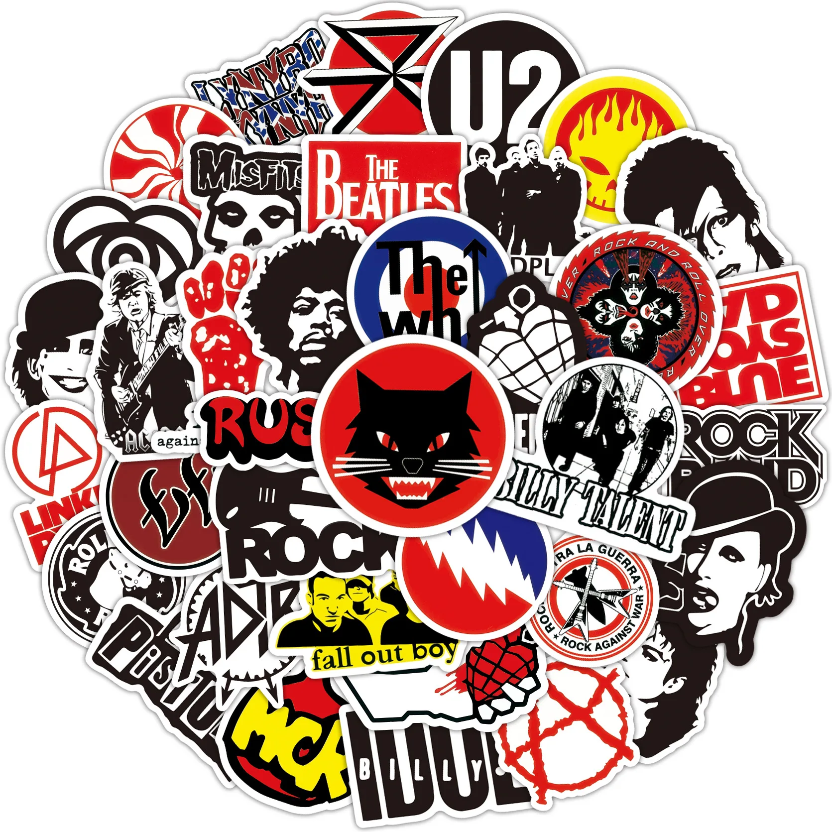 50Pcs Classic Rock Stickers — 60s 70s 80s 90s Rock Band Stickers for Water Bottle & Laptop, Rock and Roll Stickers, Metal Band