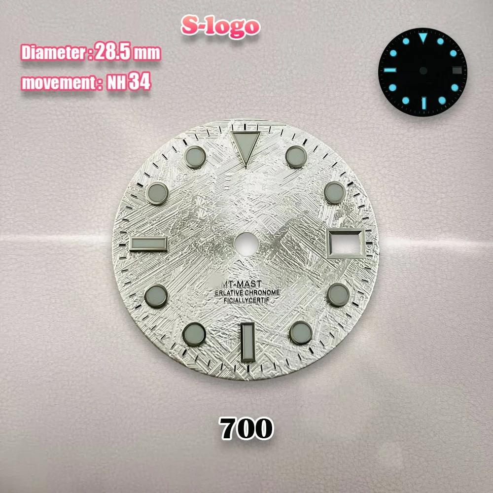 28.5mm S Logo black Meteorite GMT Dial Suitable for NH34 Movement Ice Blue Luminous Watch Modification Accessories Repair tools