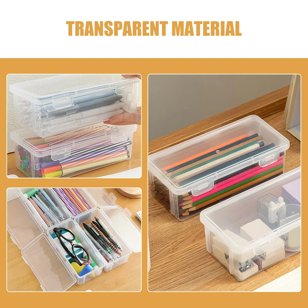 4 szt. Duże, przezroczyste plastikowe piórniki zamykane na zatrzask, organizery do układania w stosy, twarde pudełka na artykuły piśmiennicze do szkoły i biura