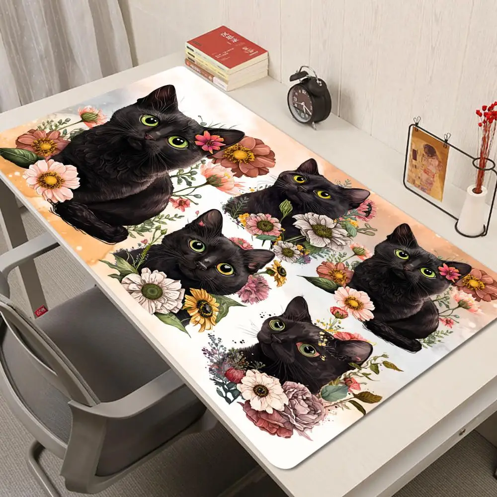Cute Black Cat With Blossom Art Mouse pads games keyboard accessories large size bedroom learning table mat laptop