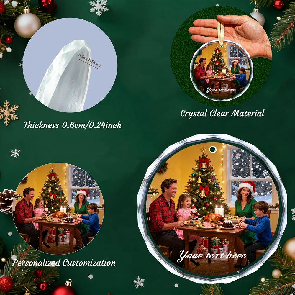 Ornement de Noël personnalisé, pendentif en cristal photo personnalisé, cadeau de Noël unique pour les couples, décor d'arbre de Noël pour la maison familiale