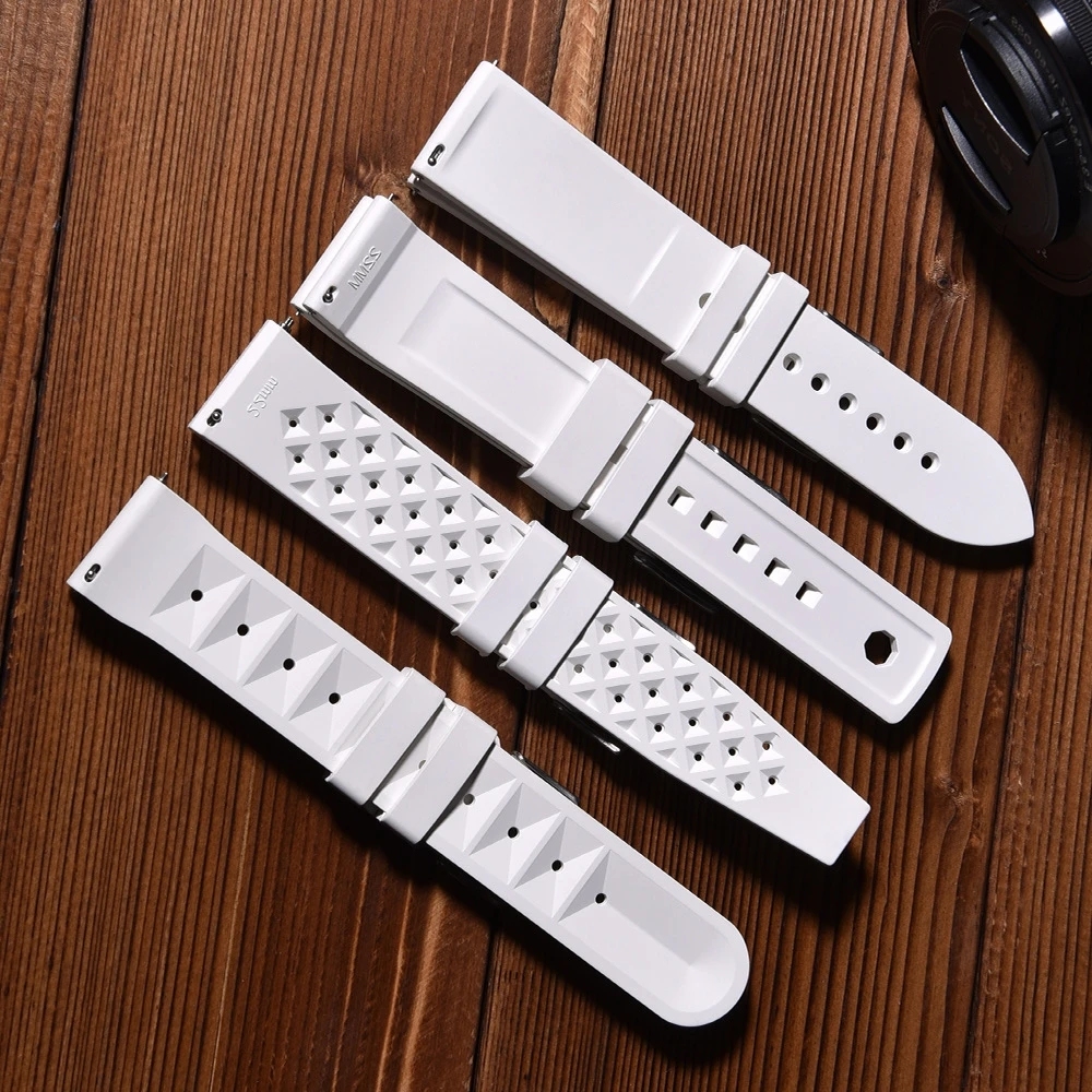 Tropical FKM Strap Fast Release White Watch Band 20mm 22mm Fluororubber Watches Strap Smart Watch Strap Traditional Diving Watch