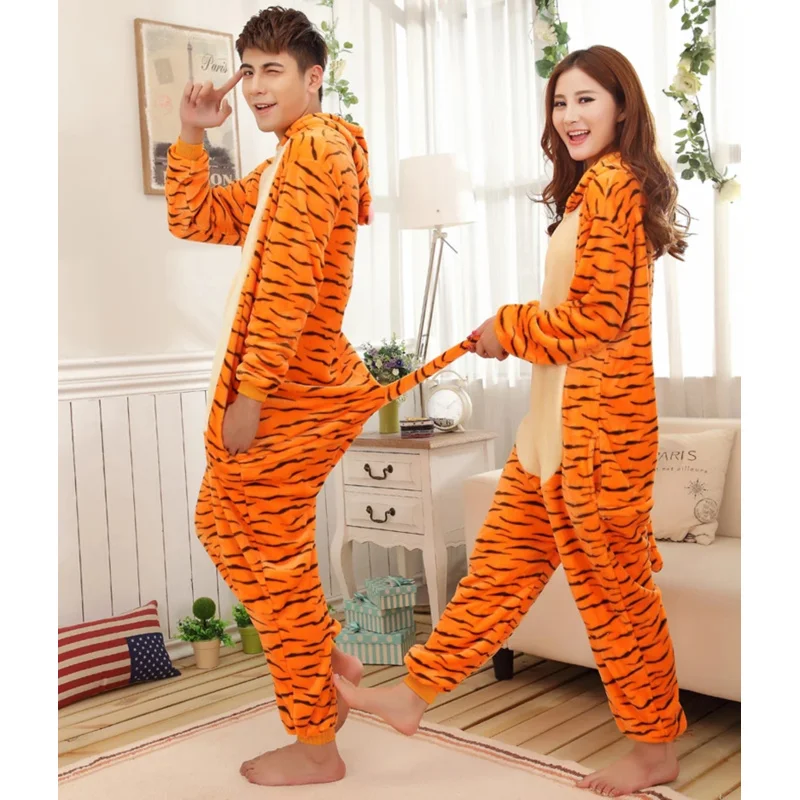 Adults animal onesies Tiger pajamas sets sleepwear women men winter unisex pig panda costumes kids cute cartoon flannel pajamas