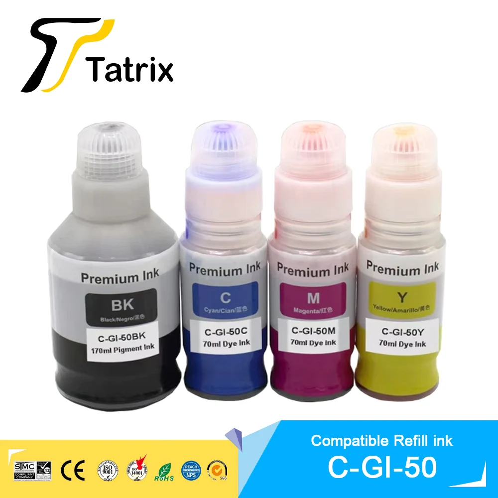 

Tatrix GI-50 GI-50PGBK GI-50C GI-50M GI-50Y Compatible Water Based Bulk Bottle Refill Ink for Canon PIXMA GM2050/GM4050/ G5050