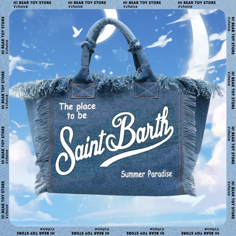 

New Saint Barth Small Women'S Tote Bag Large Capacity Vacation Style Beach Bag Fashion Tassel Handheld Custom Canvas Storage Bag