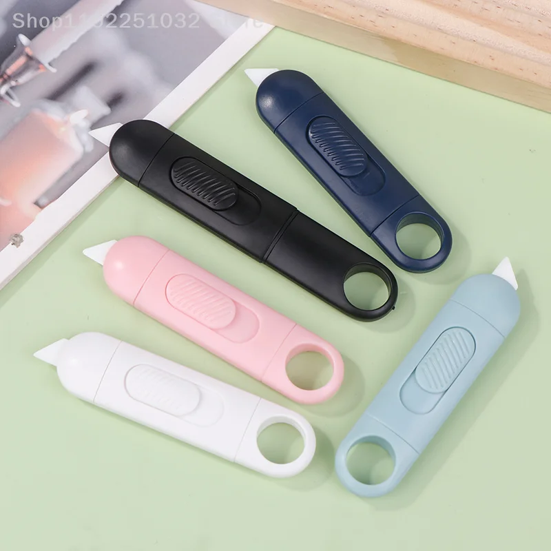 Ceramic Cutter Retractable Utility Knife Safe Blades Box Packaging Cutting Tools With Keychain Hang Hole, Locks Into Position