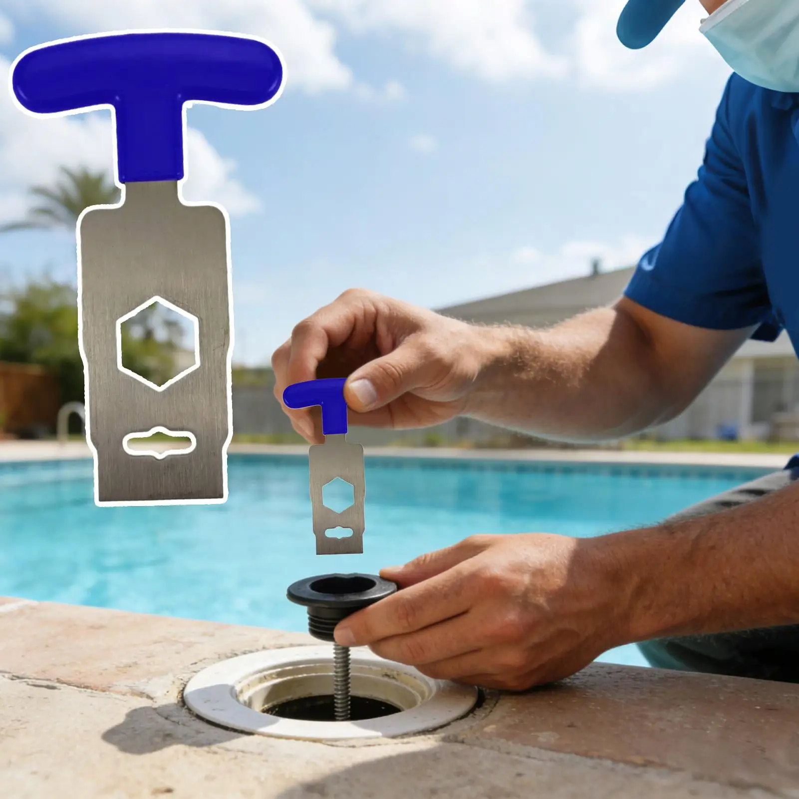 Herramienta portátil para quitar tapones de skimmer de piscina, solución de reparación y mantenimiento, llave para limpiar tapones de spa y desmontar sistemas de reflujo.