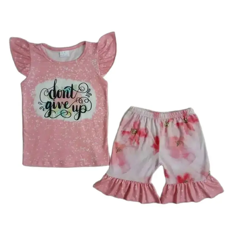 

Kids RTS Fashion 2022 Daily Wearing Summer Girls Clothing Sets Pink Letters Sleeve Top Boutique Outfits Baby Tie Dye Shorts Sets