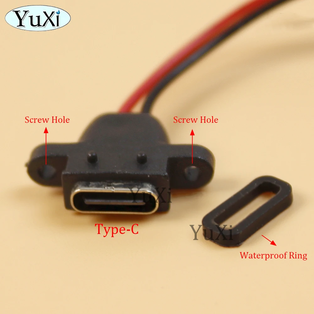1Pc Type-C Female Chassis 2 Pin USB C Female Socket Connector Waterproof Jack Plug Charging Charge