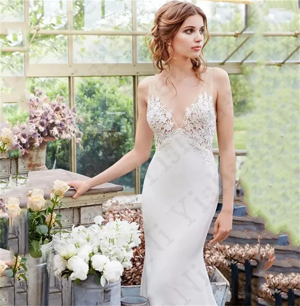 Vestido De novia De satén con flores 3D para mujer, traje elegante De sirena con espalda descubierta, novedad De 2024