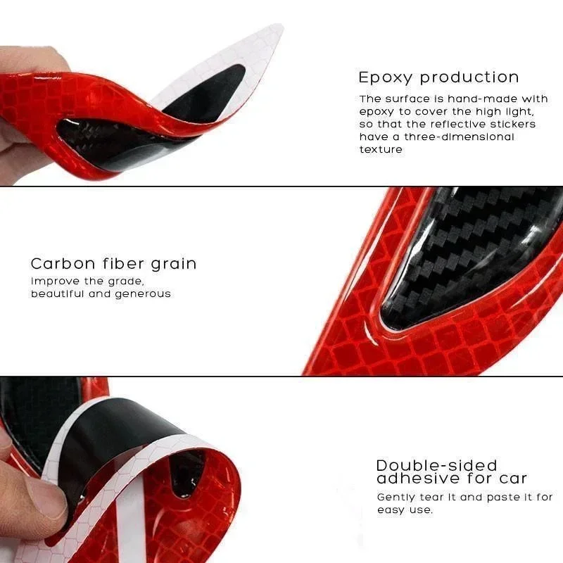 6Pcs/Set Car Reflective Carbon Fiber Sticker 3D Car Styling Reflective Strips Night Safety Warning Reflector Tape