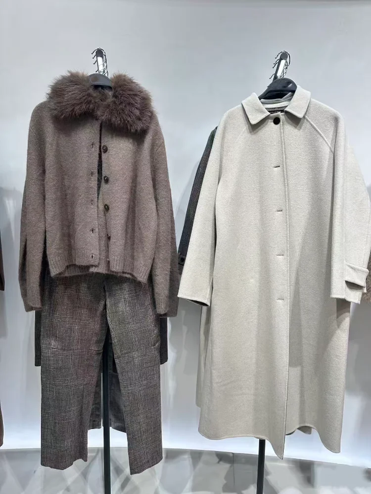 

Ele Long Coat Jaet Women's Autumn Winter Loose Commute Sle Woolen Outerwear Faionable Busin Casual Coat