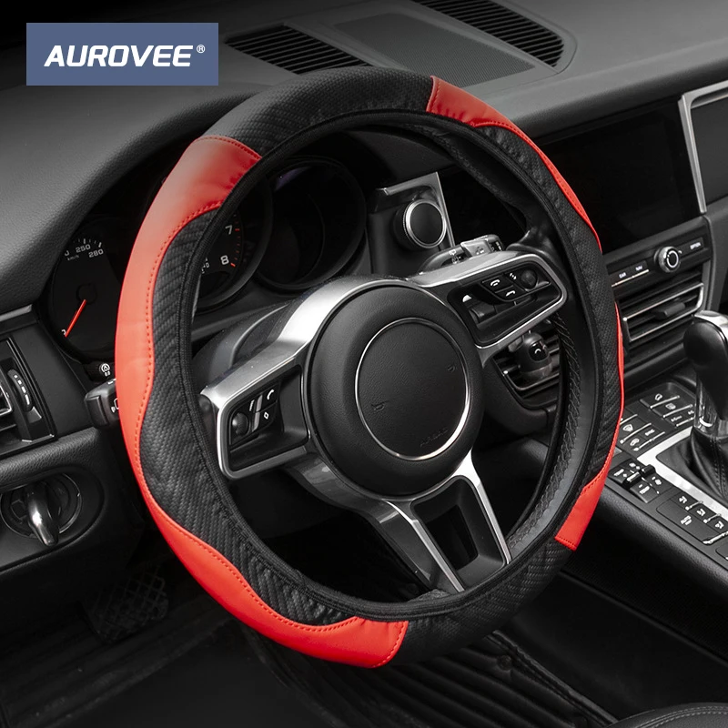 

Aurovee Car Steering Wheel Covers Leather Steering Wheel Cover Wrap Universal Anti-Slip 38cm Steering Covers Car Accessories