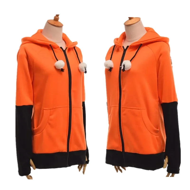 Tracksuit Coat Fox Ears Cosplay Costume Hooded Jacket Warm Orange Sweatshirt Cosplay Unisex Sports Hoodie